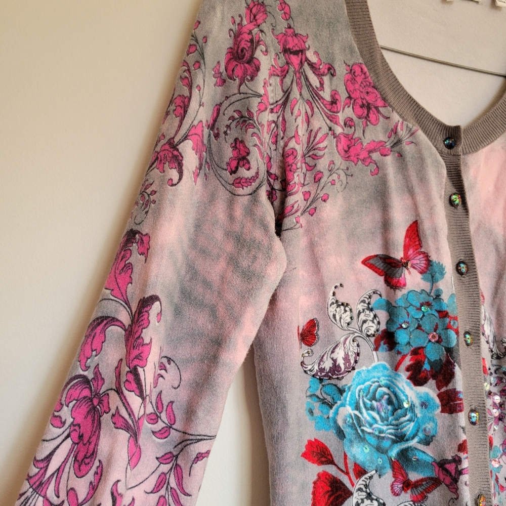 Vertigo Paris Silk Floral Cardigan with Butterfly Accents, Size: Medium - Picture 14 of 16